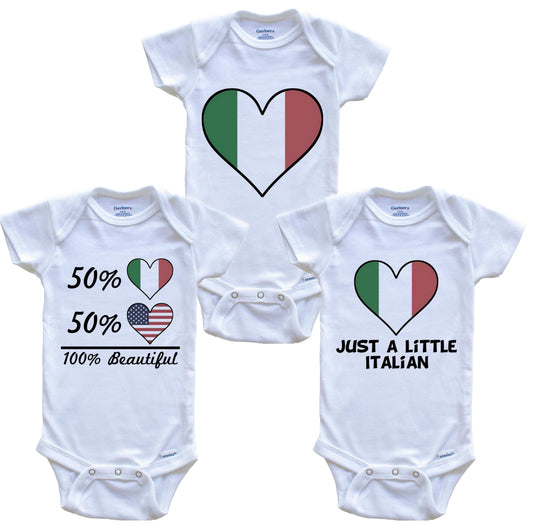 Italian American Heart Flag Baby Bodysuit Bundle (3 Piece Set)