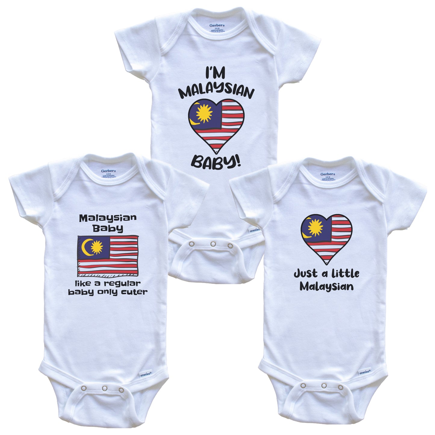 Malaysian Baby Bodysuits Funny Malaysia Flag 3 Piece Gift Set