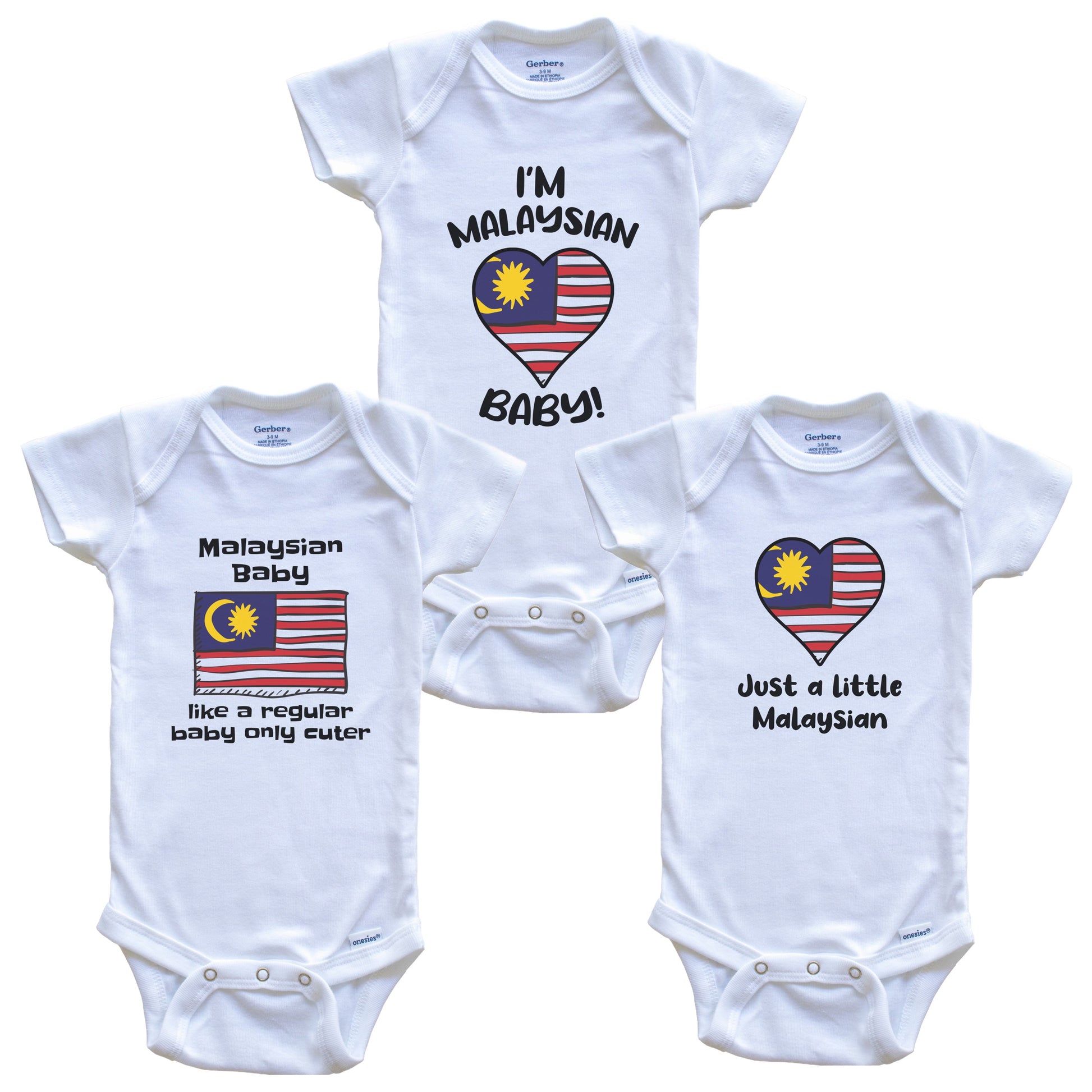 Malaysian Baby Bodysuits Funny Malaysia Flag 3 Piece Gift Set