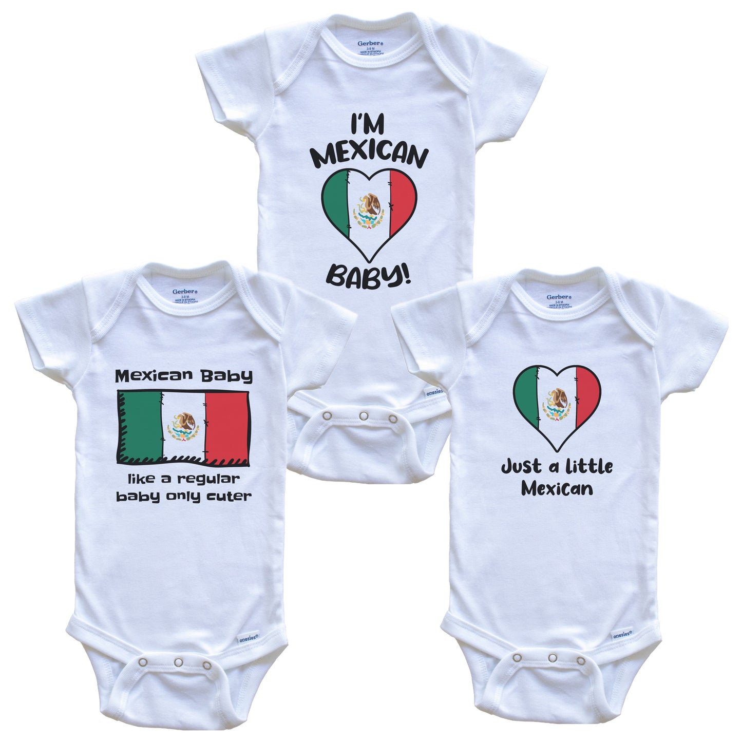 Mexican Baby Bodysuits Funny Mexico Flag 3 Piece Gift Set