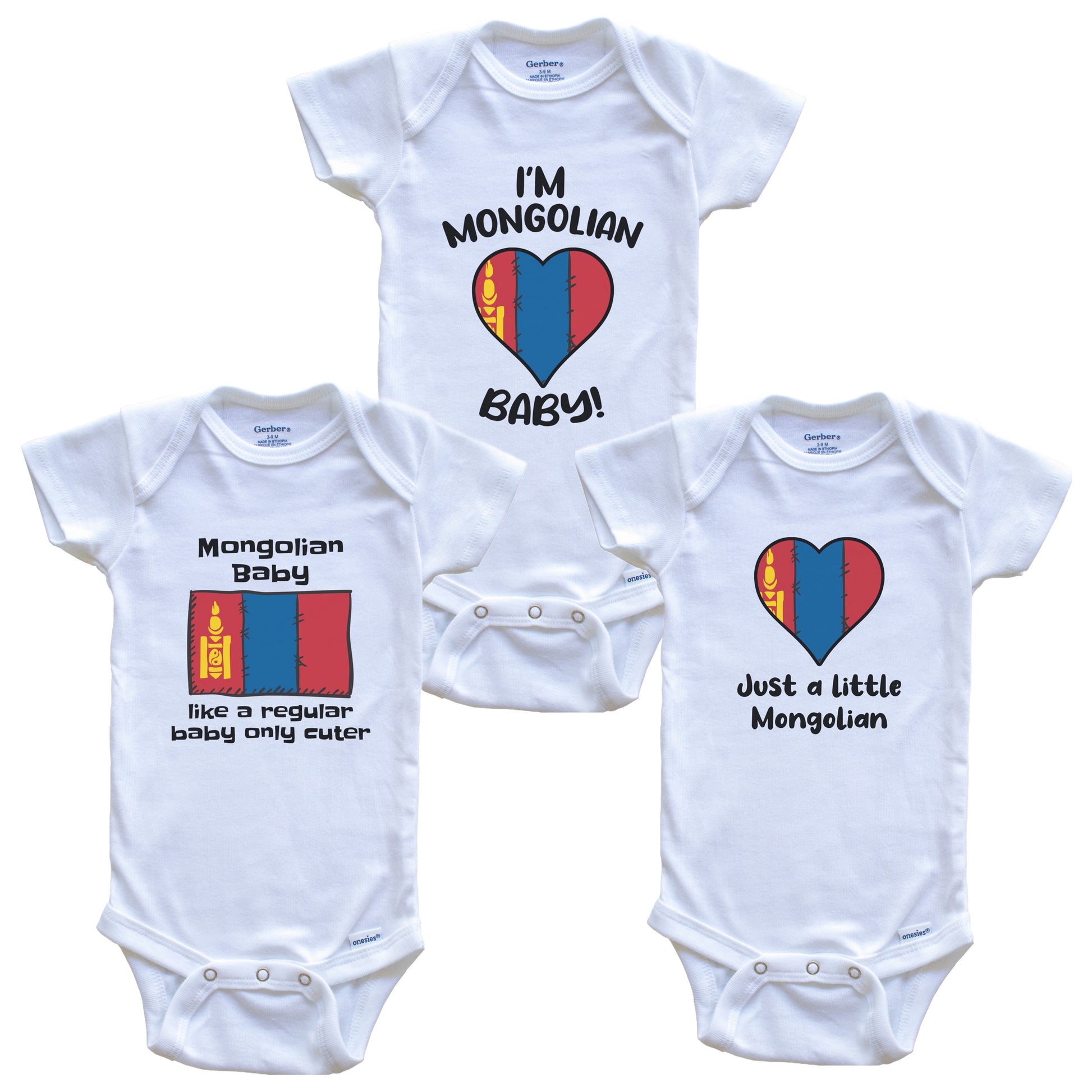 Mongolian Baby Bodysuits Funny Mongolia Flag 3 Piece Gift Set
