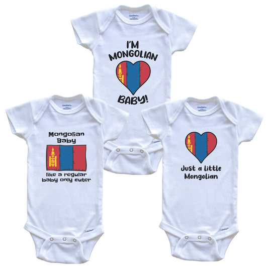 Mongolian Baby Bodysuits Funny Mongolia Flag 3 Piece Gift Set