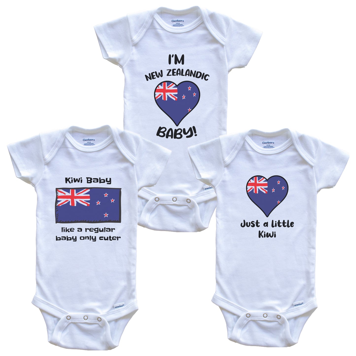 New Zealandic Baby Bodysuits Funny New Zealand Flag 3 Piece Gift Set