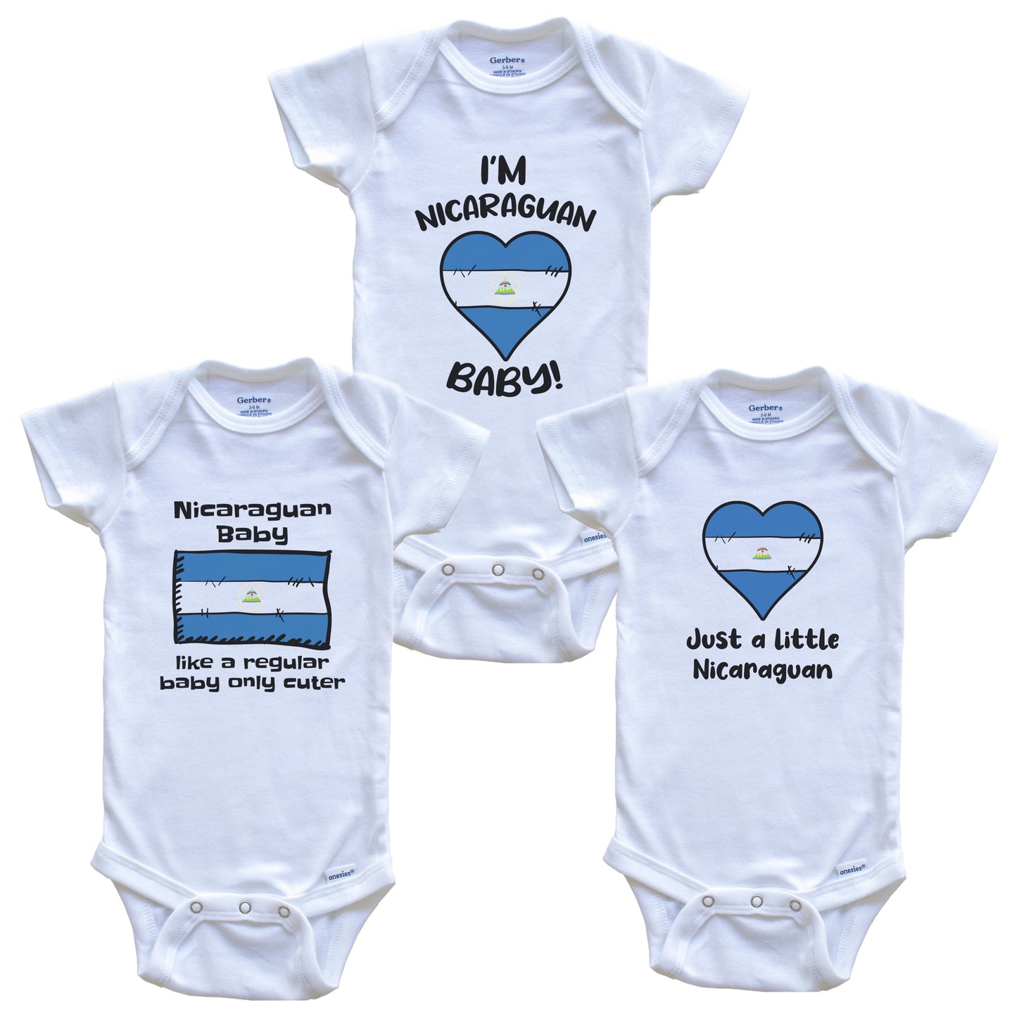 Nicaraguan Baby Bodysuits Funny Nicaragua Flag 3 Piece Gift Set