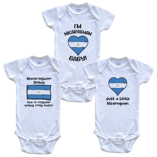 Nicaraguan Baby Bodysuits Funny Nicaragua Flag 3 Piece Gift Set