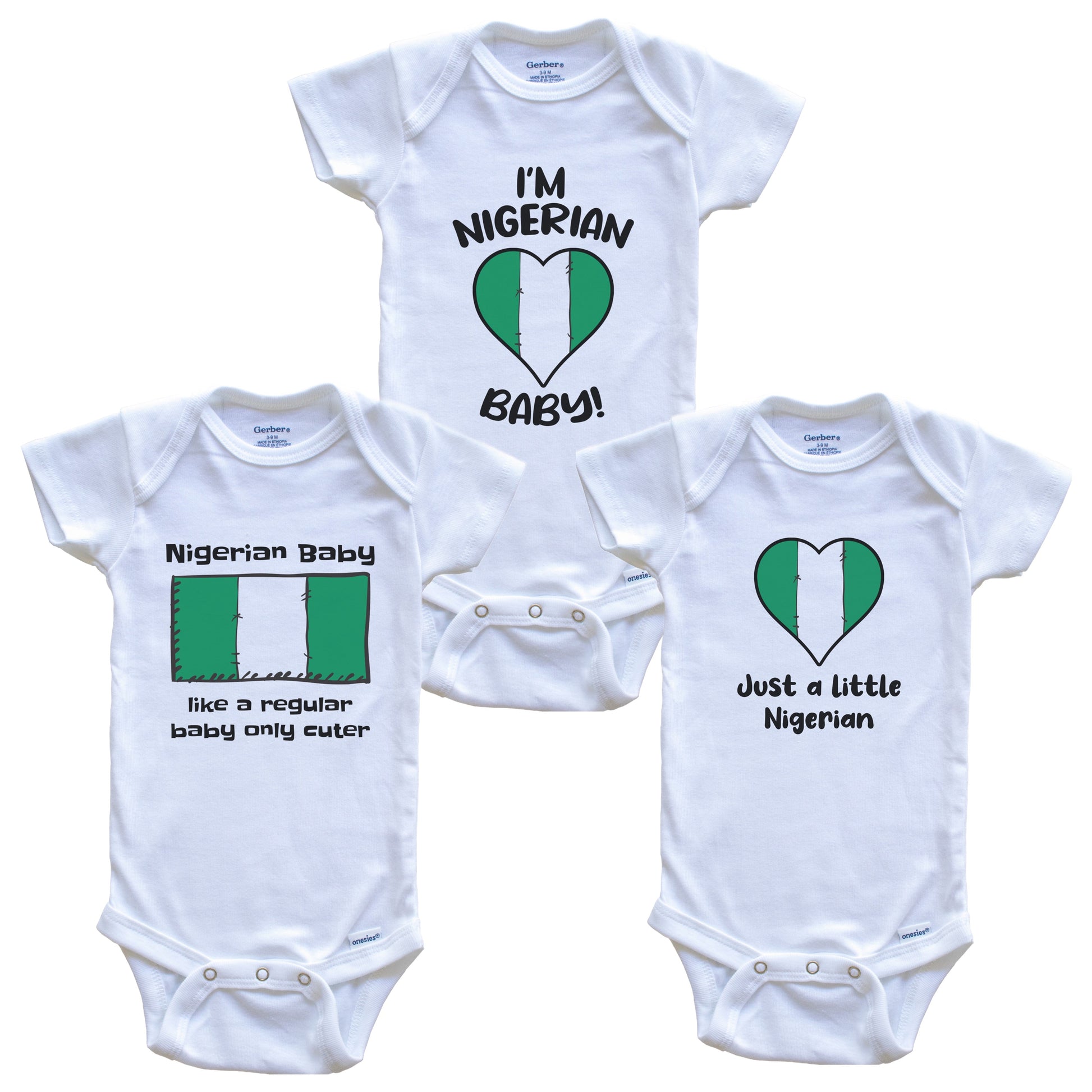 Nigerian Baby Bodysuits Funny Nigeria Flag 3 Piece Gift Set