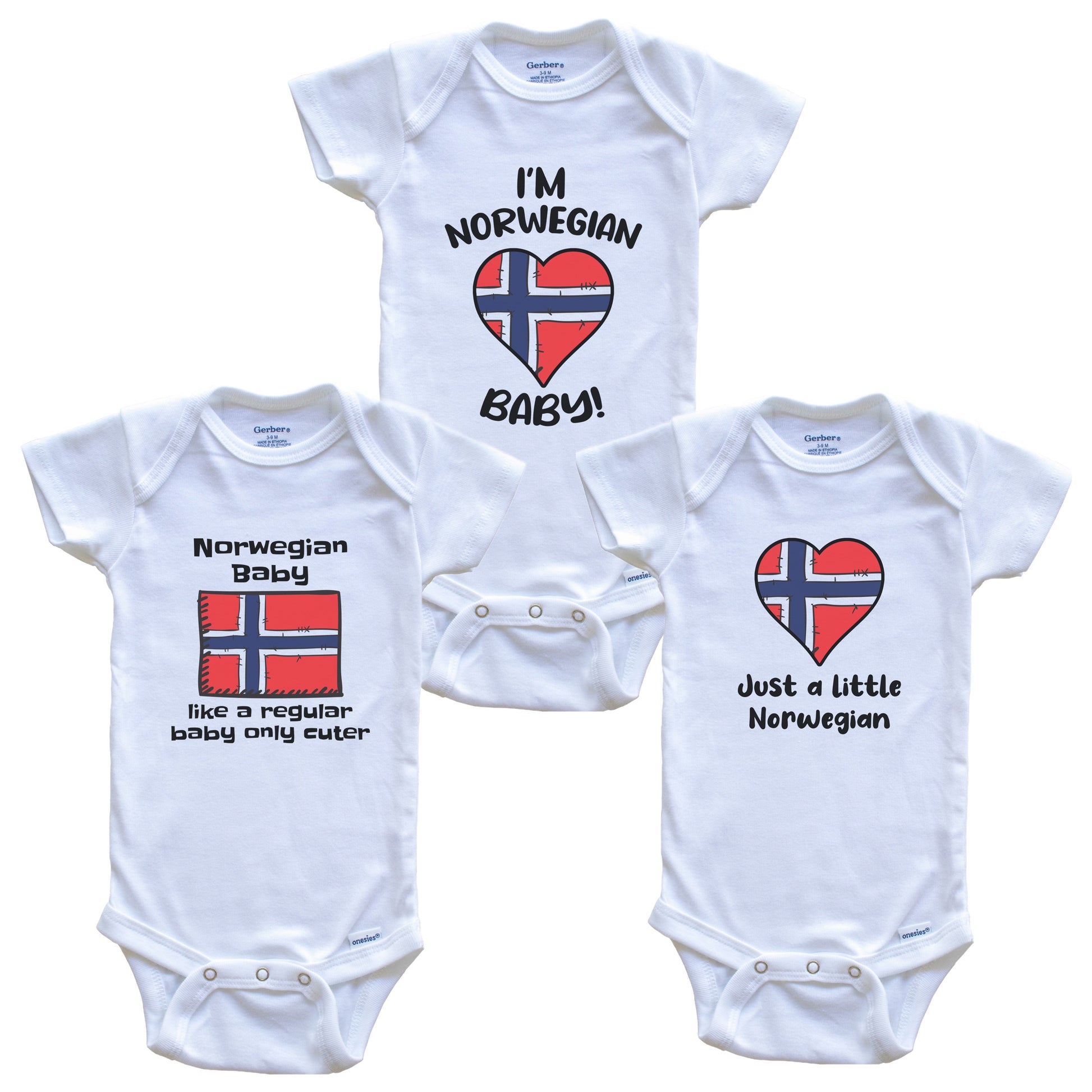 Norwegian Baby Bodysuits Funny Norway Flag 3 Piece Gift Set