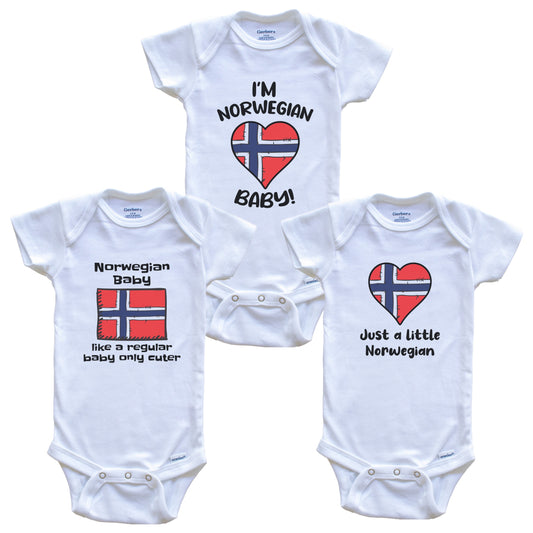 Norwegian Baby Bodysuits Funny Norway Flag 3 Piece Gift Set
