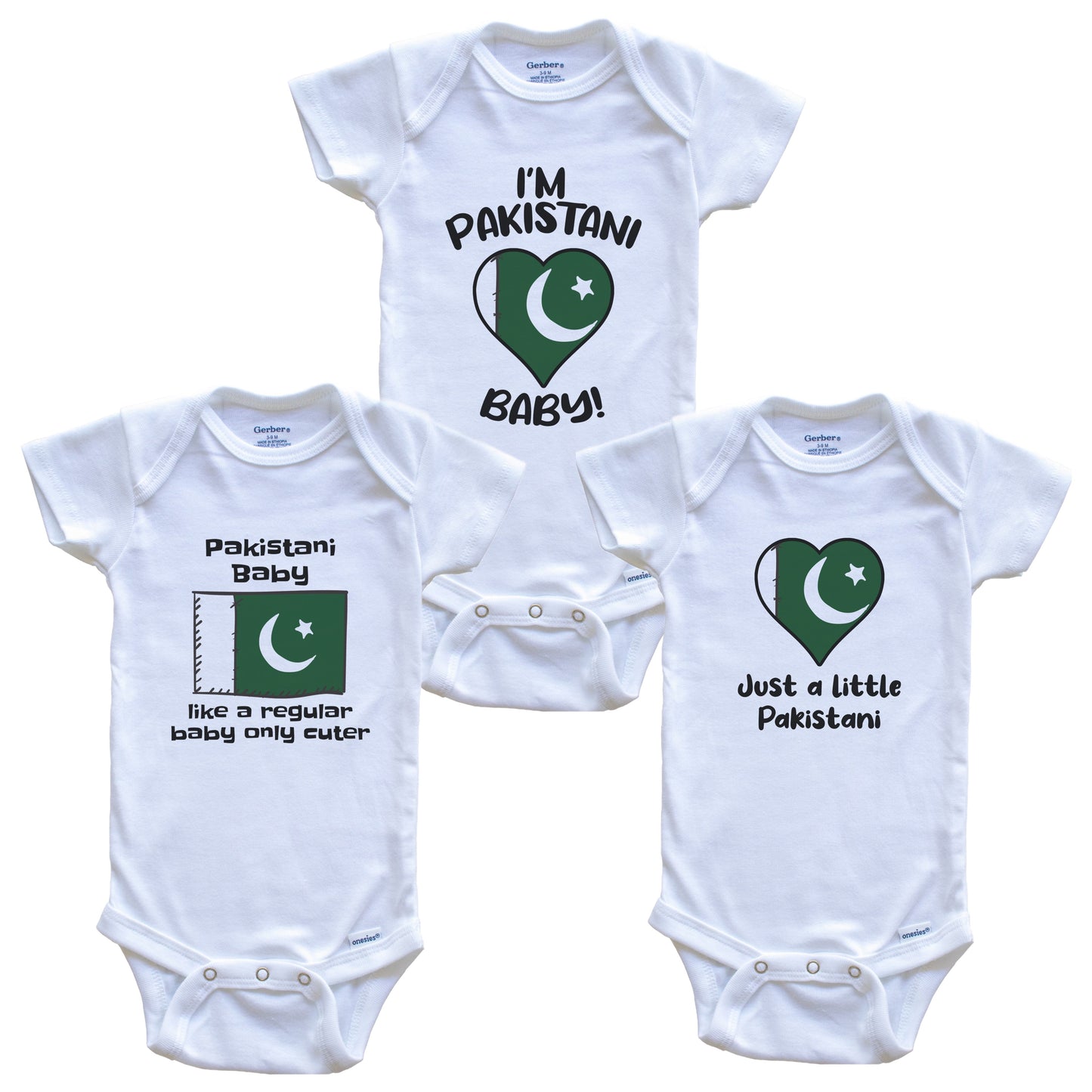 Pakistani Baby Bodysuits Funny Pakistan Flag 3 Piece Gift Set