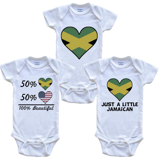 Jamaican American Heart Flag Baby Bodysuit Bundle (3 Piece Set)
