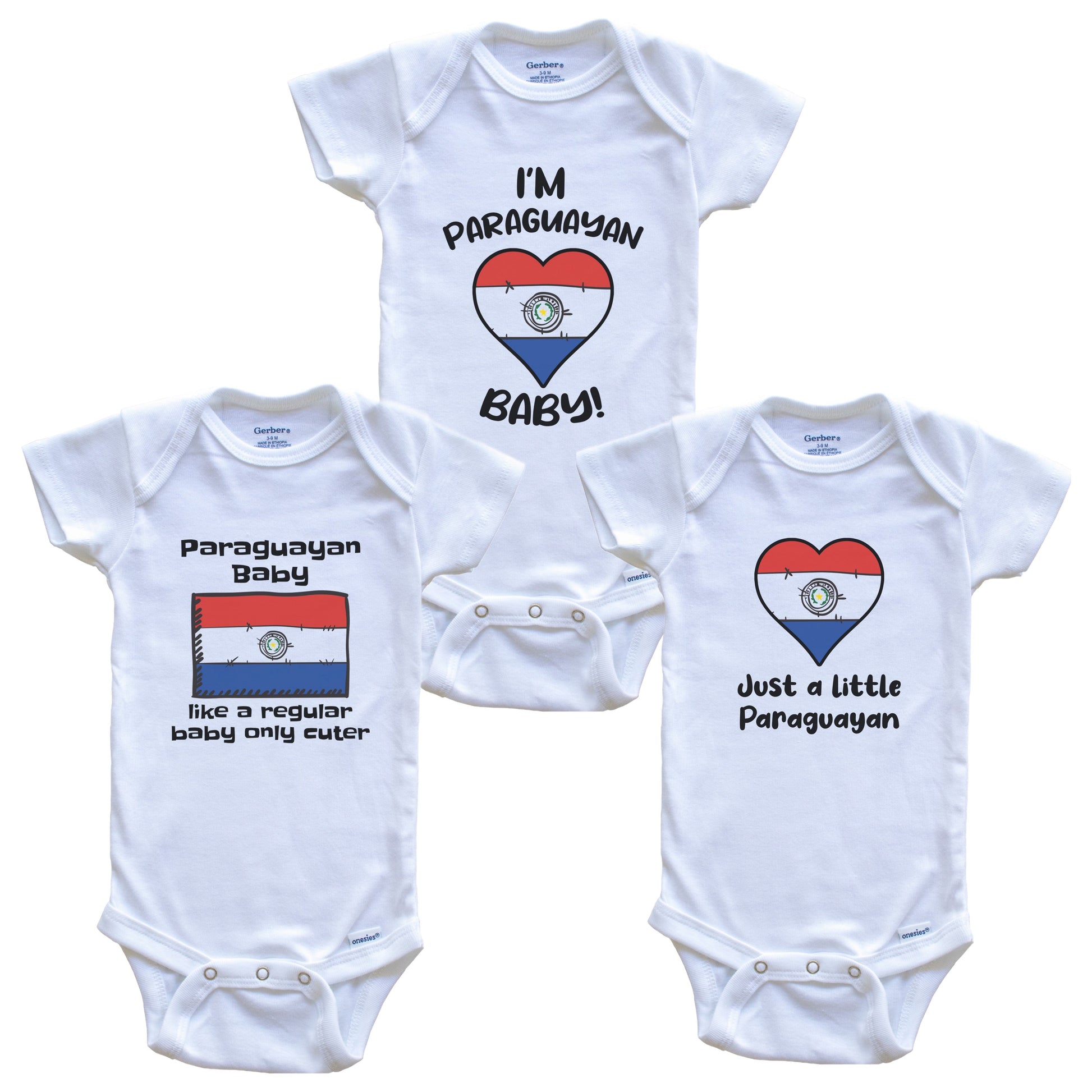 Paraguayan Baby Bodysuits Funny Paraguay Flag 3 Piece Gift Set