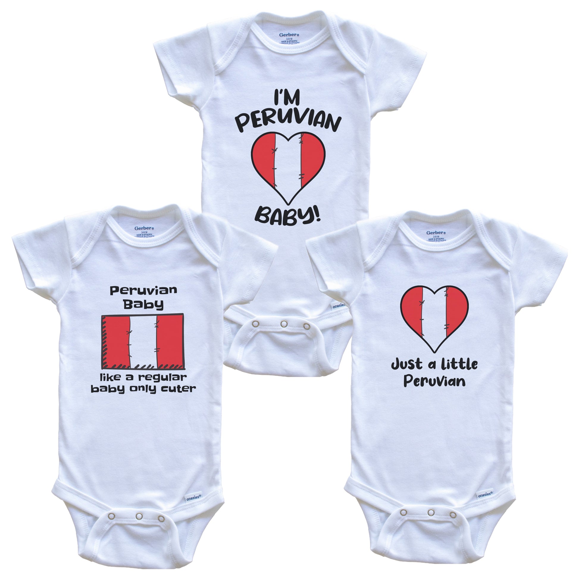 Peruvian Baby Bodysuits Funny Peru Flag 3 Piece Gift Set