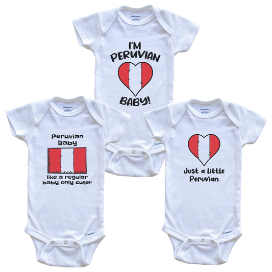 Peruvian Baby Bodysuits Funny Peru Flag 3 Piece Gift Set
