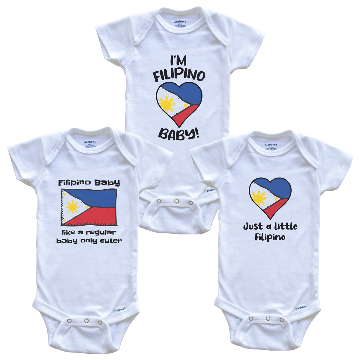 Filipino Baby Bodysuits Funny Philippines Flag 3 Piece Gift Set