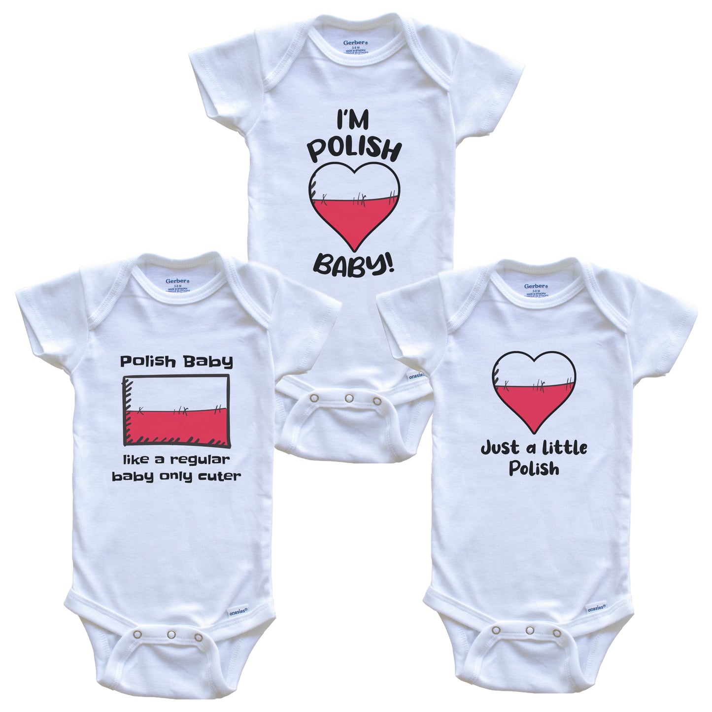 Polish Baby Bodysuits Funny Poland Flag 3 Piece Gift Set