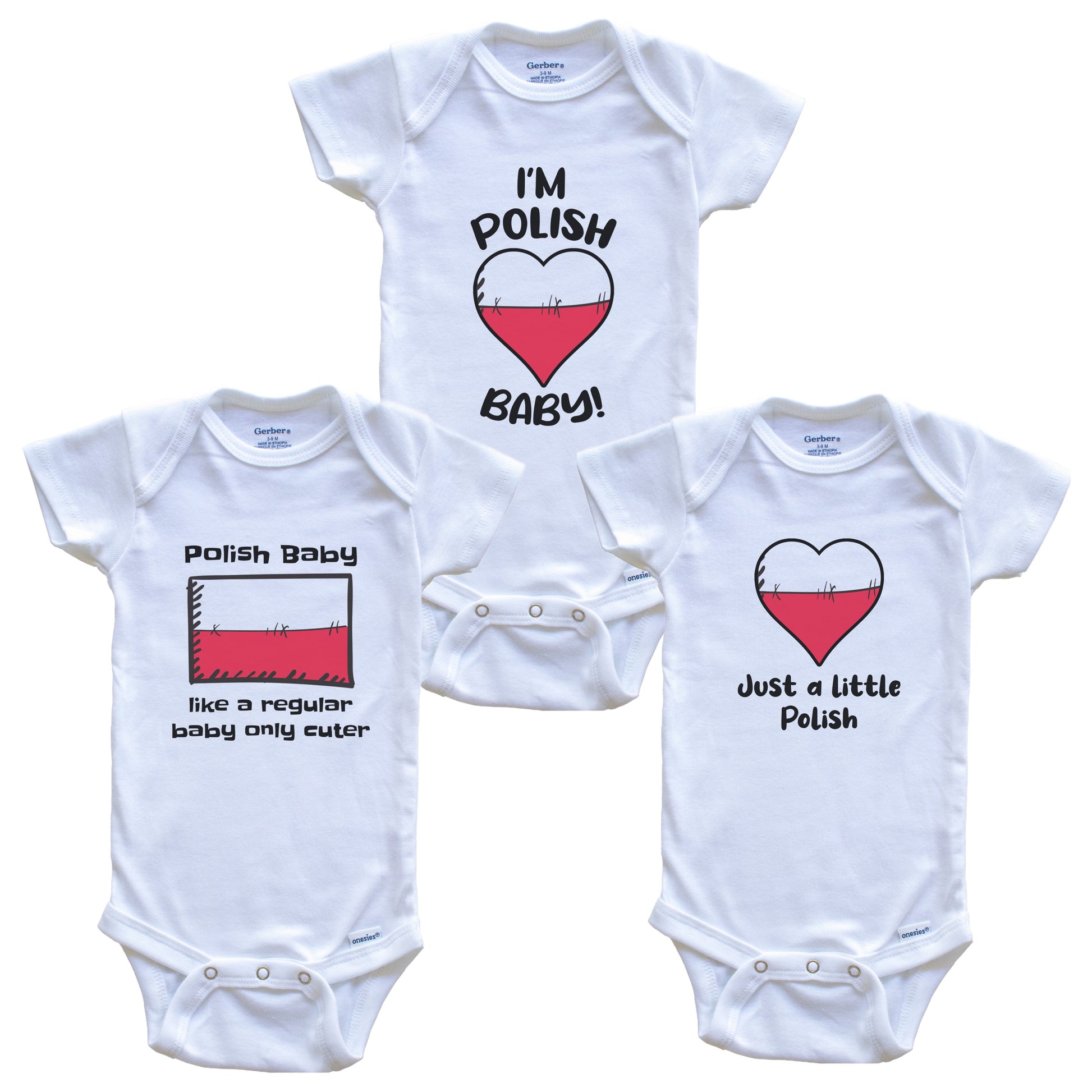 Polish Baby Bodysuits Funny Poland Flag 3 Piece Gift Set
