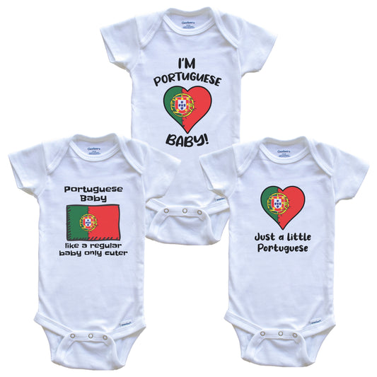 Portuguese Baby Bodysuits Funny Portugal Flag 3 Piece Gift Set