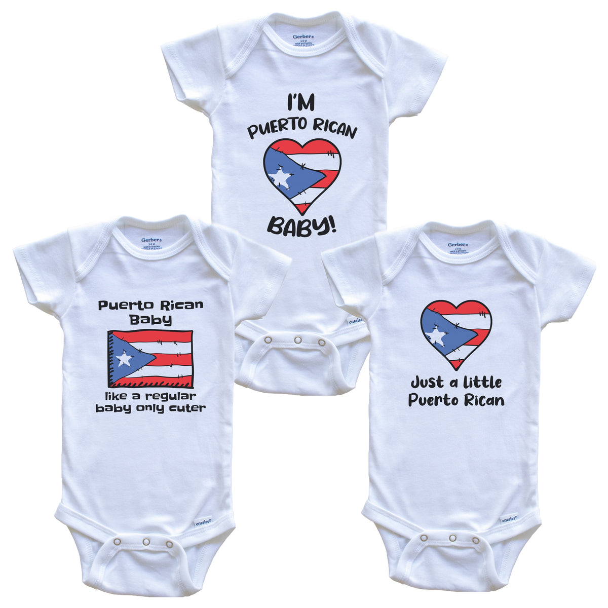 Puerto Rican Baby Bodysuits Funny Puerto Rico Flag 3 Piece Gift Set