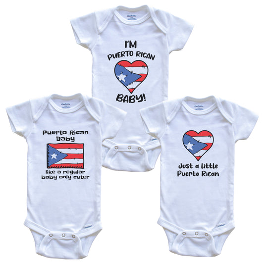 Puerto Rican Baby Bodysuits Funny Puerto Rico Flag 3 Piece Gift Set