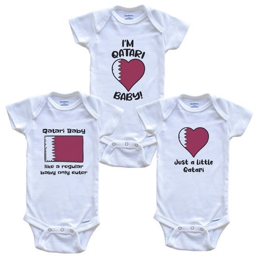 Qatari Baby Bodysuits Funny Qatar Flag 3 Piece Gift Set