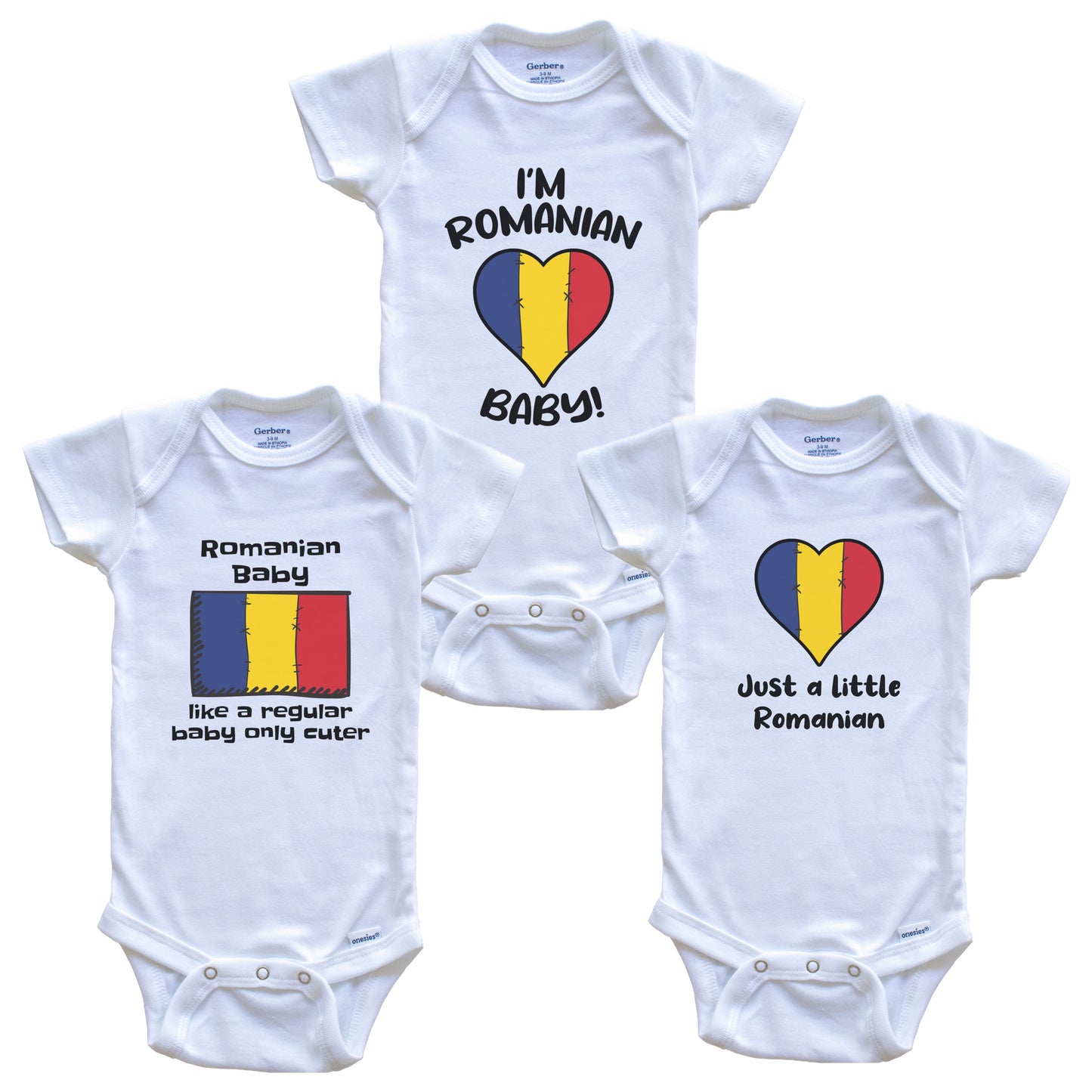 Romanian Baby Bodysuits Funny Romania Flag 3 Piece Gift Set