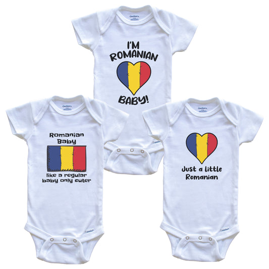 Romanian Baby Bodysuits Funny Romania Flag 3 Piece Gift Set