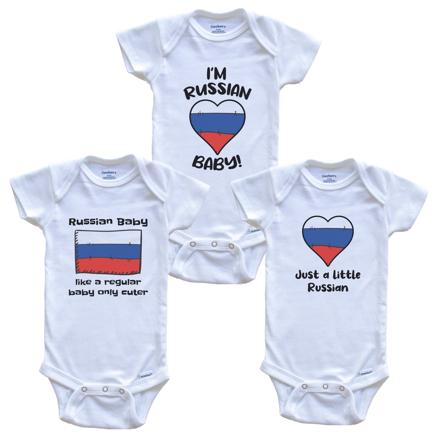 Russian Baby Bodysuits Funny Russia Flag 3 Piece Gift Set