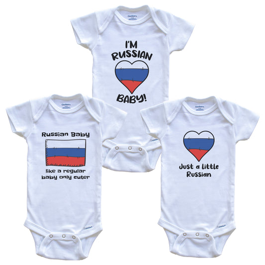 Russian Baby Bodysuits Funny Russia Flag 3 Piece Gift Set