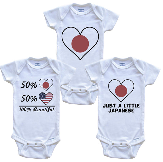 Japanese American Heart Flag Baby Bodysuit Bundle (3 Piece Set)