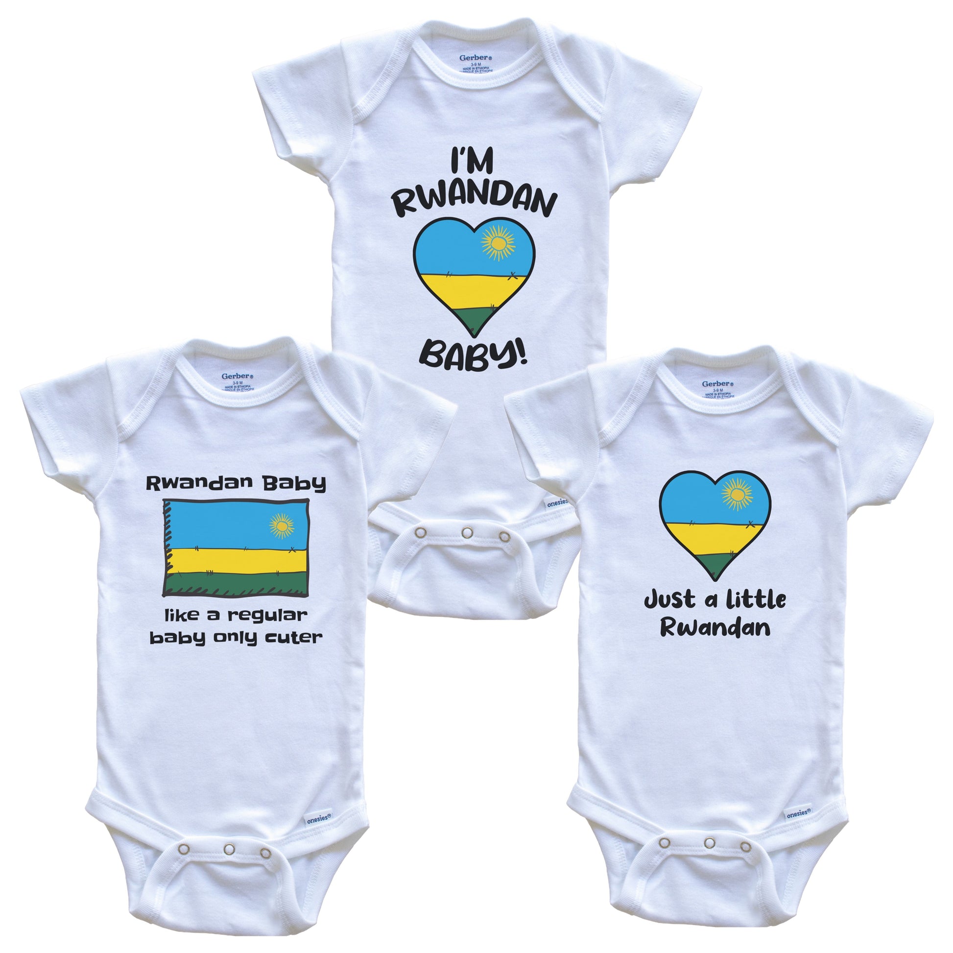 Rwandan Baby Bodysuits Funny Rwanda Flag 3 Piece Gift Set