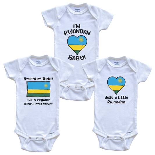 Rwandan Baby Bodysuits Funny Rwanda Flag 3 Piece Gift Set