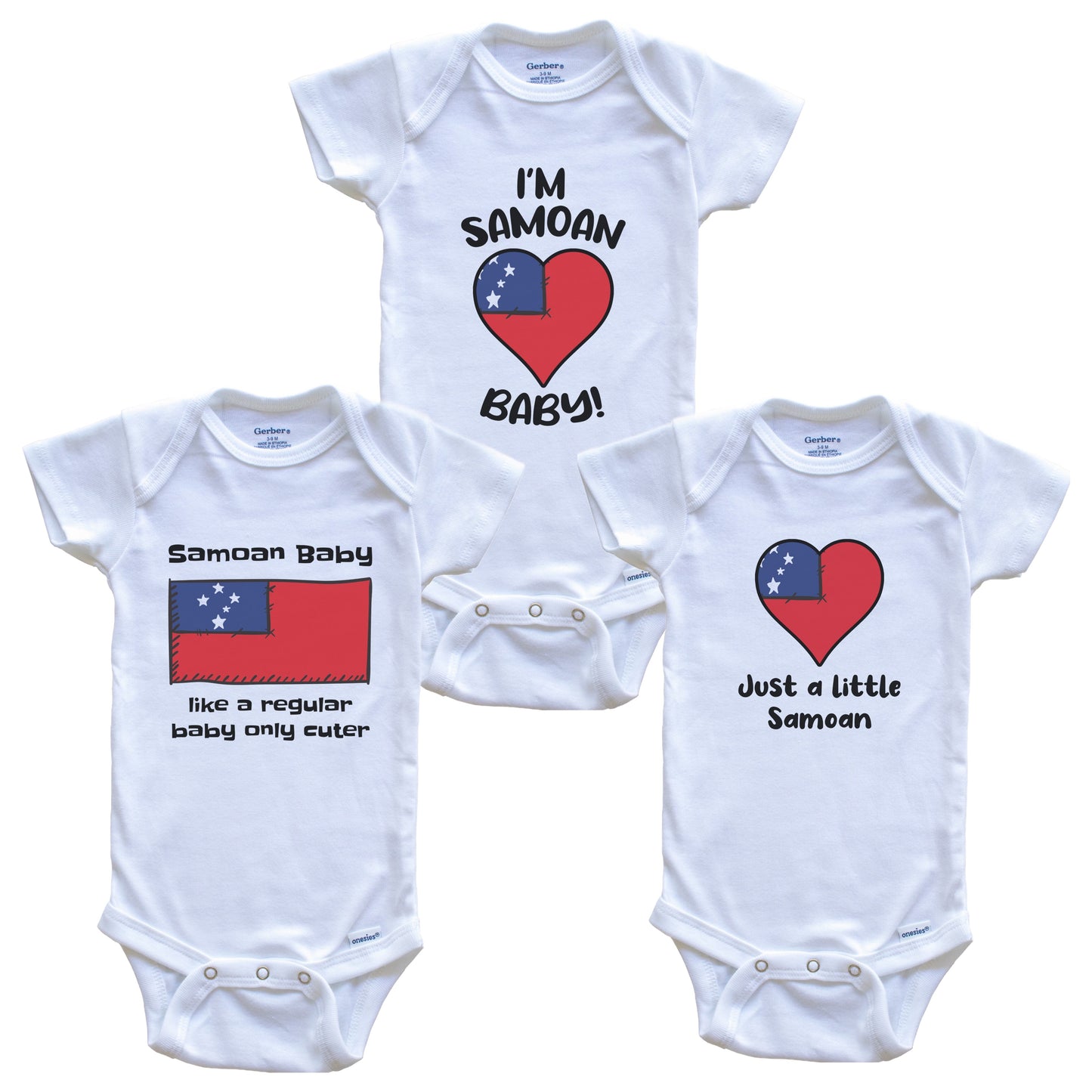 Samoan Baby Bodysuits Funny Samoa Flag 3 Piece Gift Set