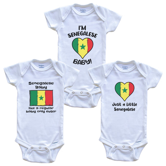 Senegalese Baby Bodysuits Funny Senegal Flag 3 Piece Gift Set