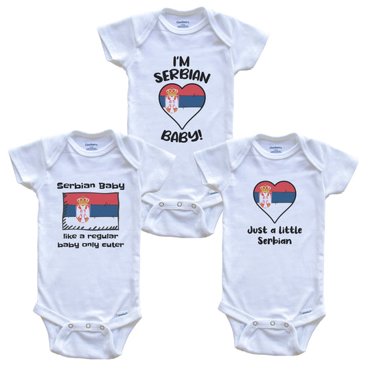 Serbian Baby Bodysuits Funny Serbia Flag 3 Piece Gift Set