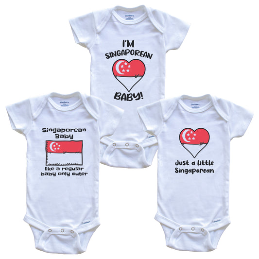 Singaporean Baby Bodysuits Funny Singapore Flag 3 Piece Gift Set