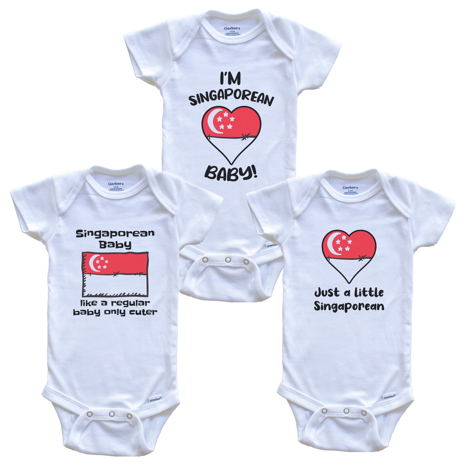 Singaporean Baby Bodysuits Funny Singapore Flag 3 Piece Gift Set