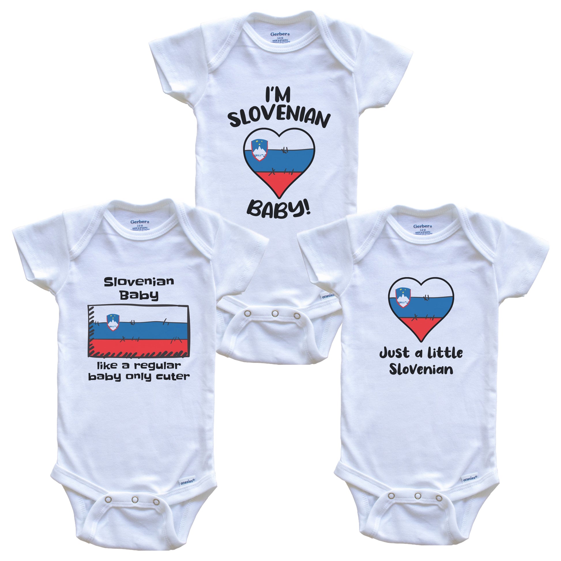 Slovenian Baby Bodysuits Funny Slovenia Flag 3 Piece Gift Set
