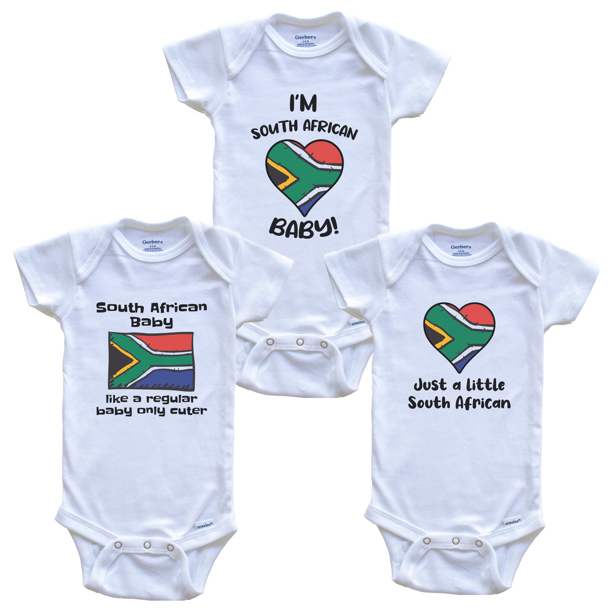 South African Baby Bodysuits Funny South Africa Flag 3 Piece Gift Set