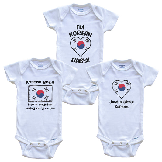 Korean Baby Bodysuits Funny South Korea Flag 3 Piece Gift Set