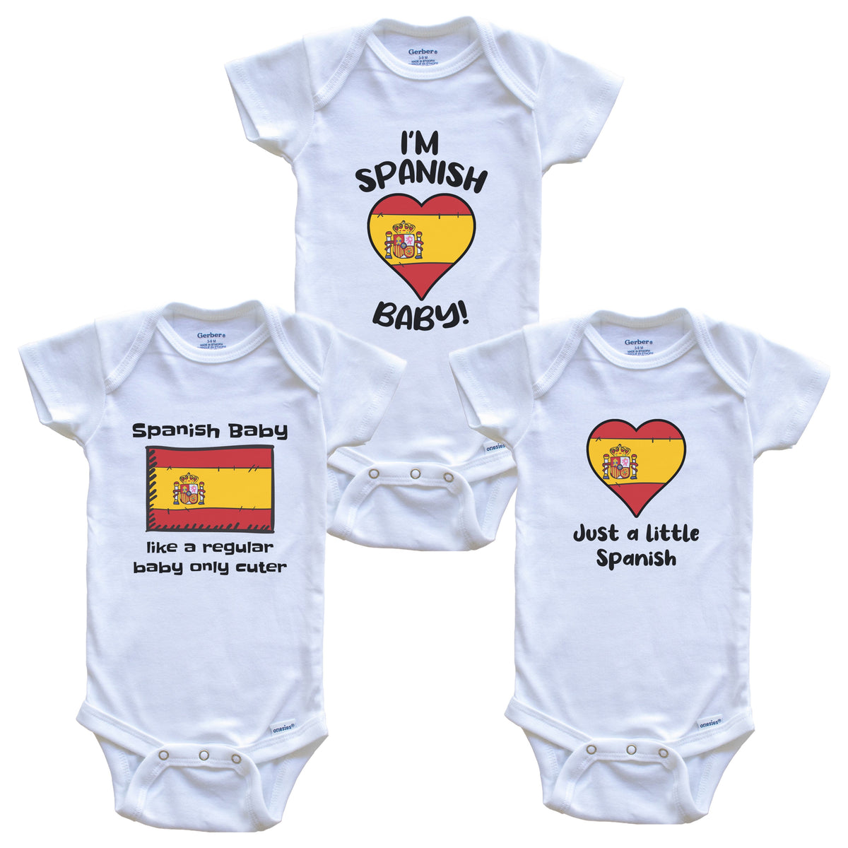 Spanish Baby Bodysuits Funny Spain Flag 3 Piece Gift Set