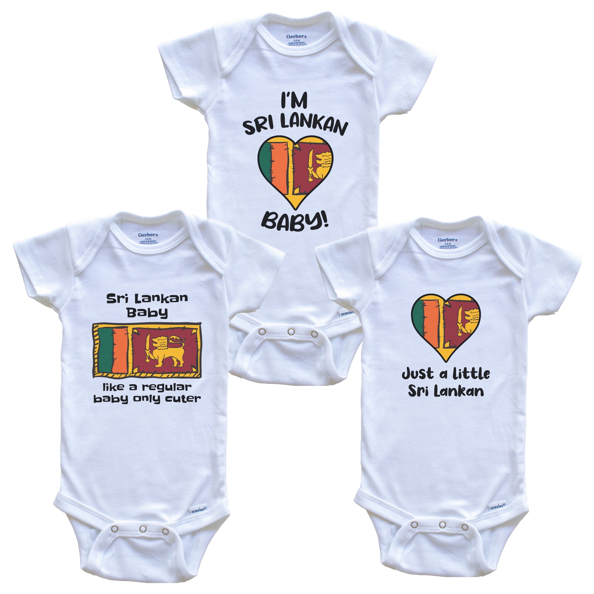 Sri Lankan Baby Bodysuits Funny Sri Lanka Flag 3 Piece Gift Set