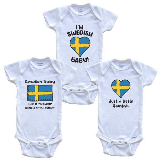 Swedish Baby Bodysuits Funny Sweden Flag 3 Piece Gift Set
