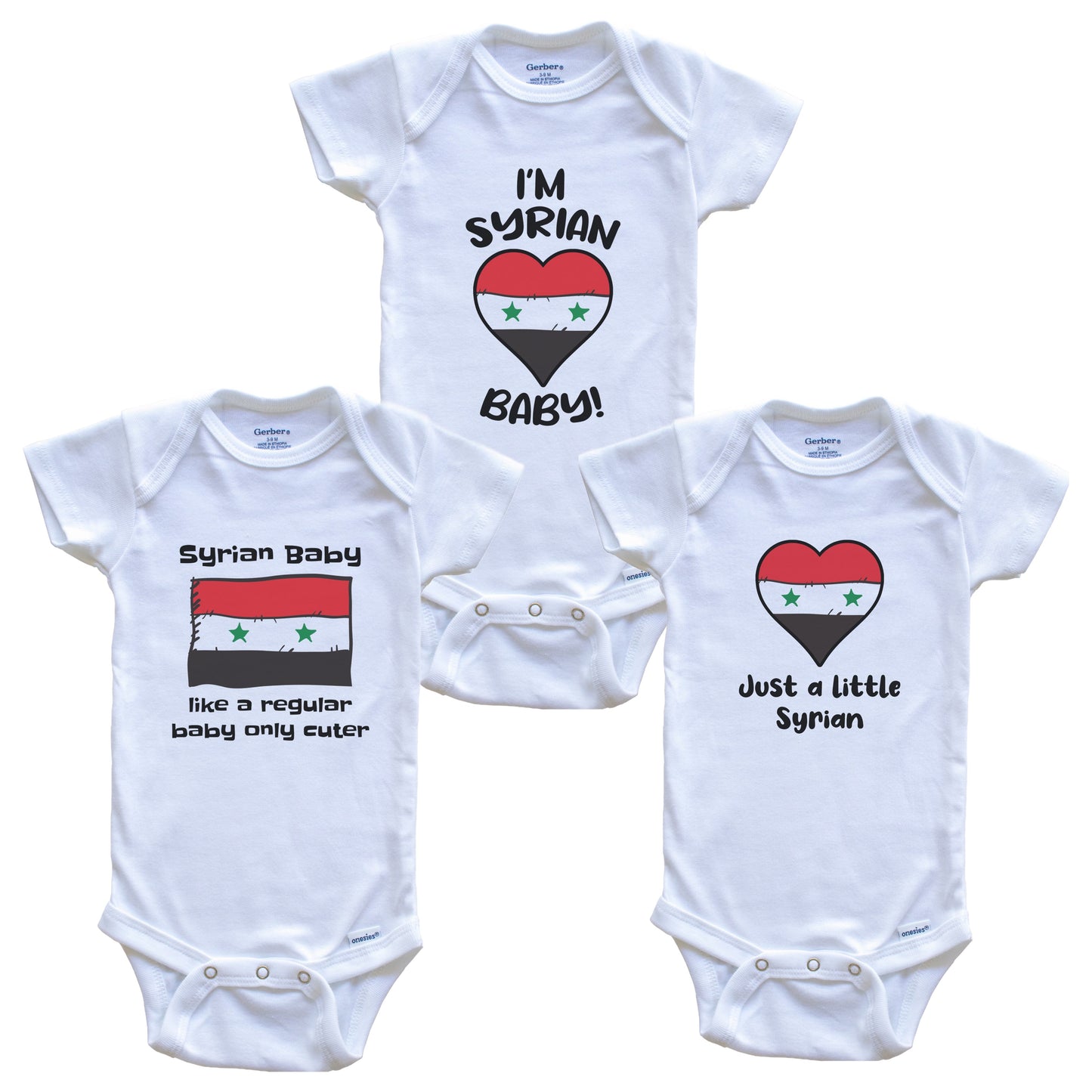 Syrian Baby Bodysuits Funny Syria Flag 3 Piece Gift Set