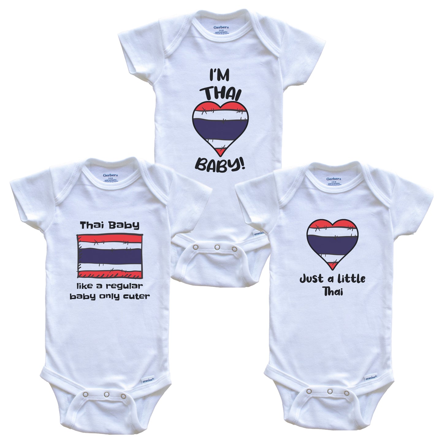 Thai Baby Bodysuits Funny Thailand Flag 3 Piece Gift Set