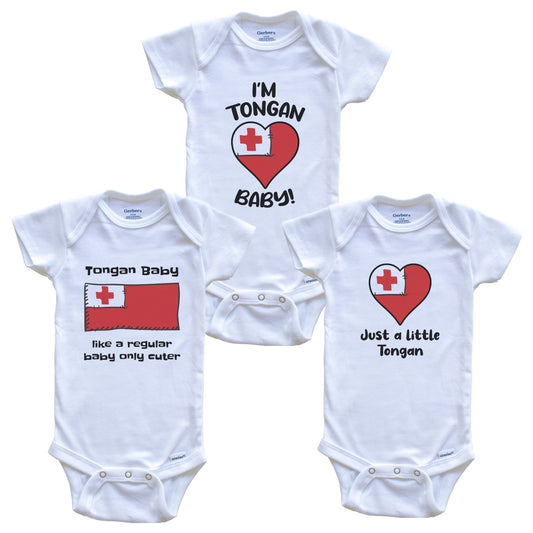 Tongan Baby Bodysuits Funny Tonga Flag 3 Piece Gift Set