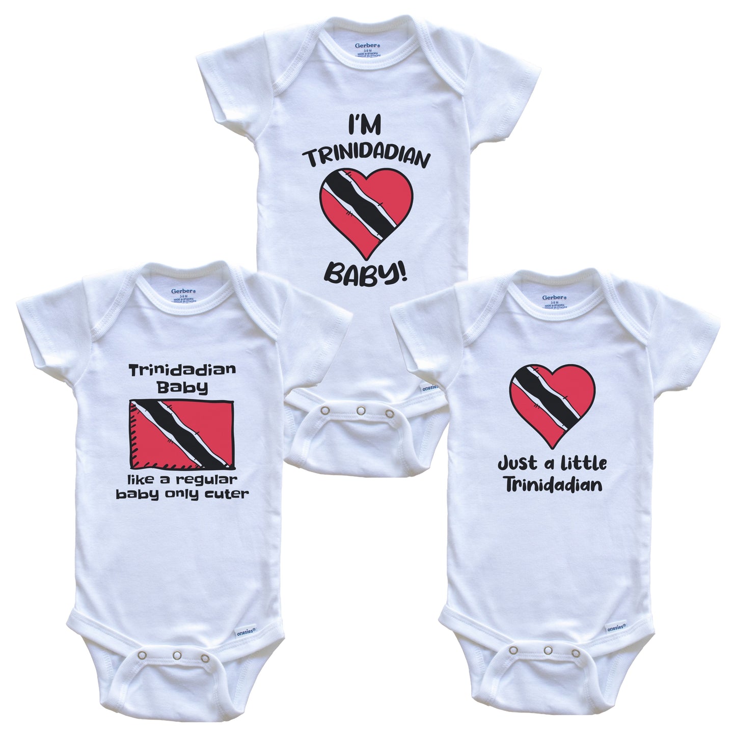 Trinidadian Baby Bodysuits Funny Trinidad and Tobago Flag 3 Piece Gift Set