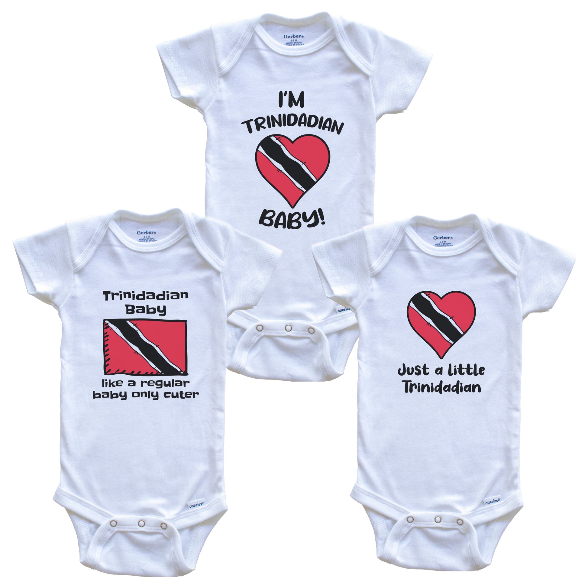 Trinidadian Baby Bodysuits Funny Trinidad and Tobago Flag 3 Piece Gift Set
