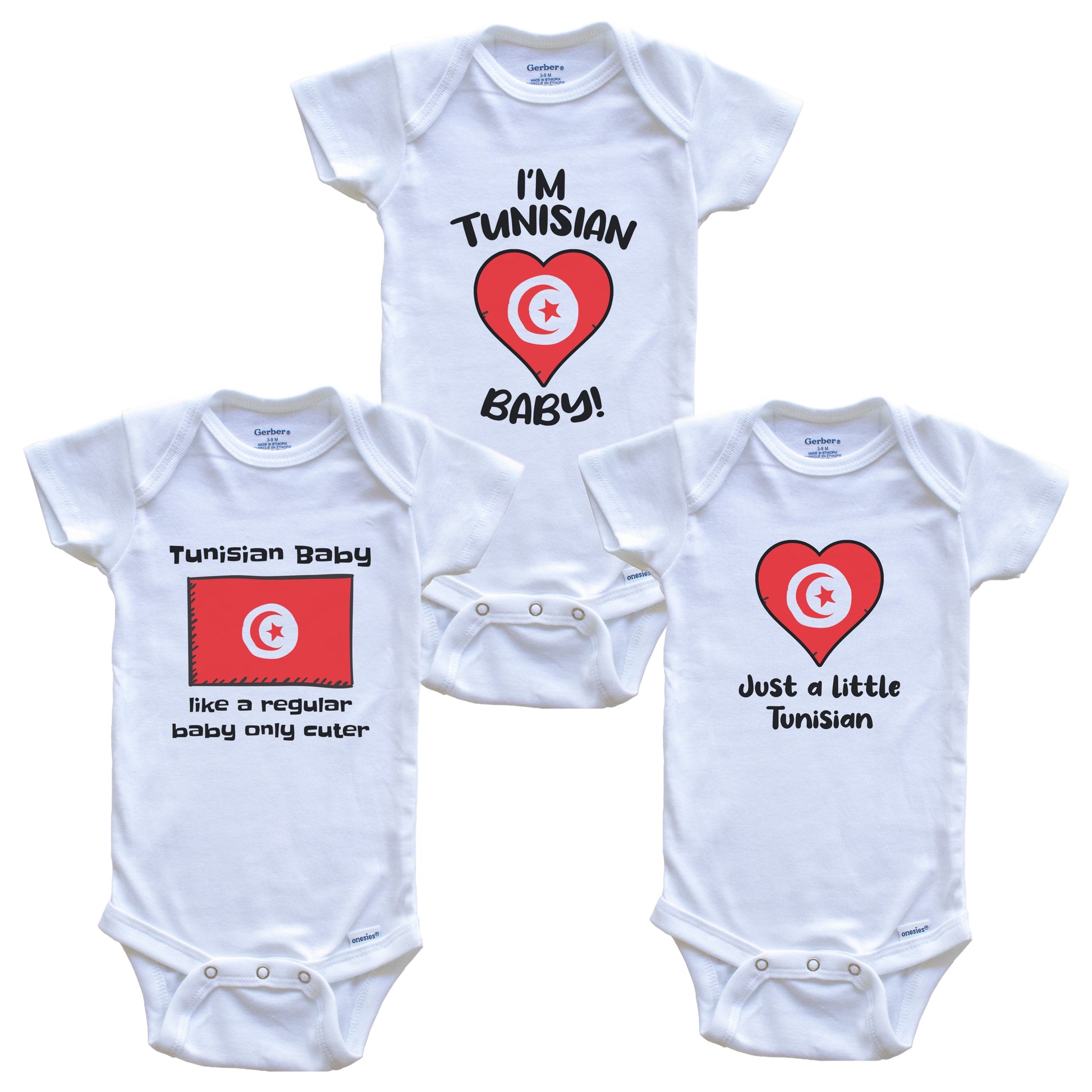 Tunisian Baby Bodysuits Funny Tunisia Flag 3 Piece Gift Set