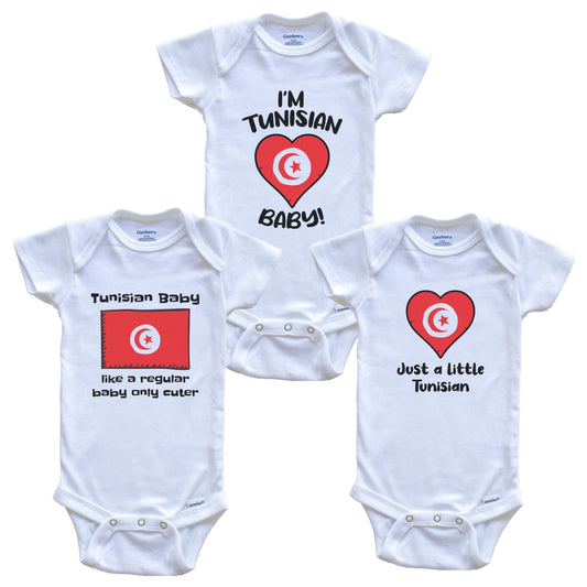Tunisian Baby Bodysuits Funny Tunisia Flag 3 Piece Gift Set