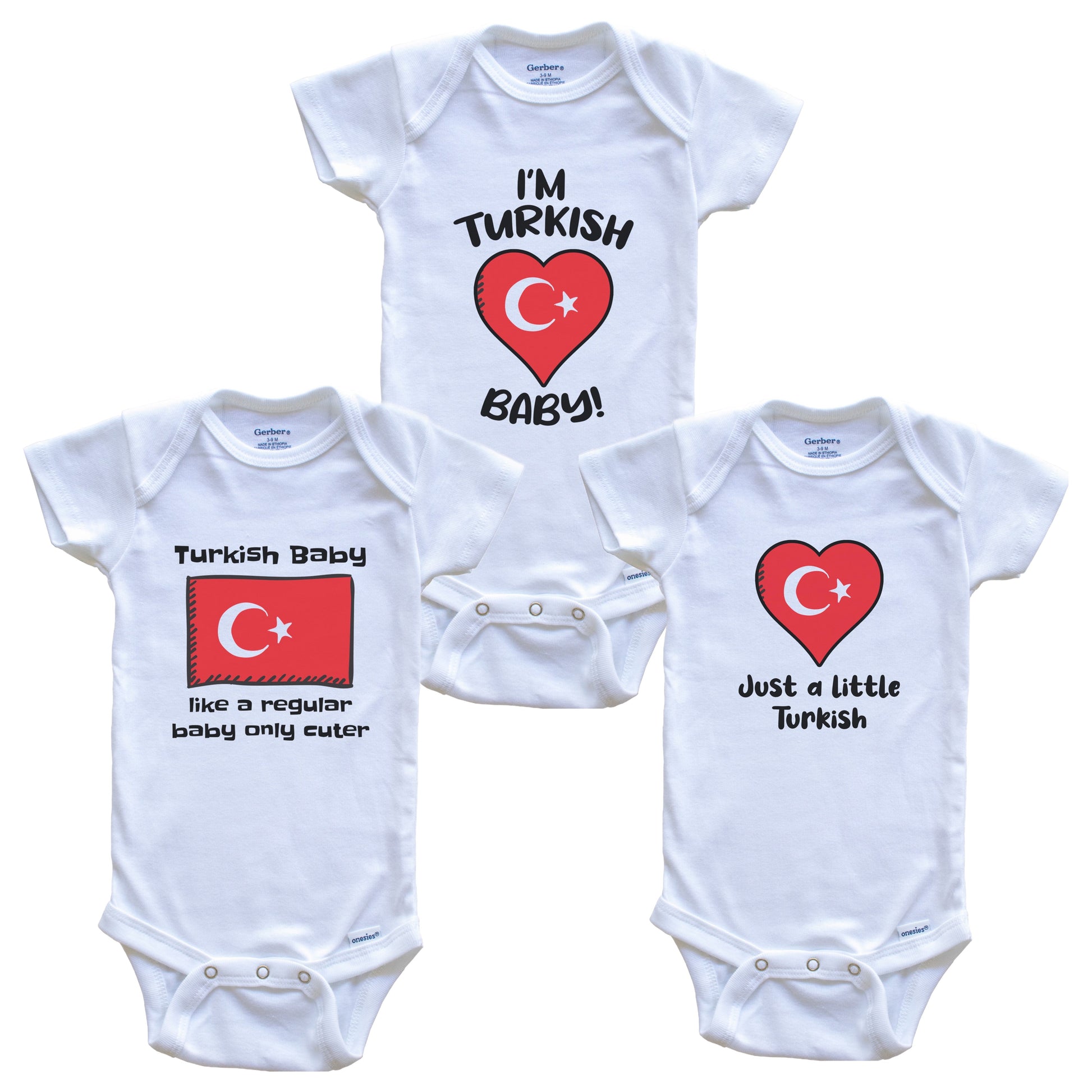 Turkish Baby Bodysuits Funny Turkey Flag 3 Piece Gift Set